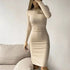 Women's Maxi Dresses Spring New Fashion Casual Slim O-Neck Long Sleeves Elegant Dress Solid Sexy Lady Club Party Dress Clothing
